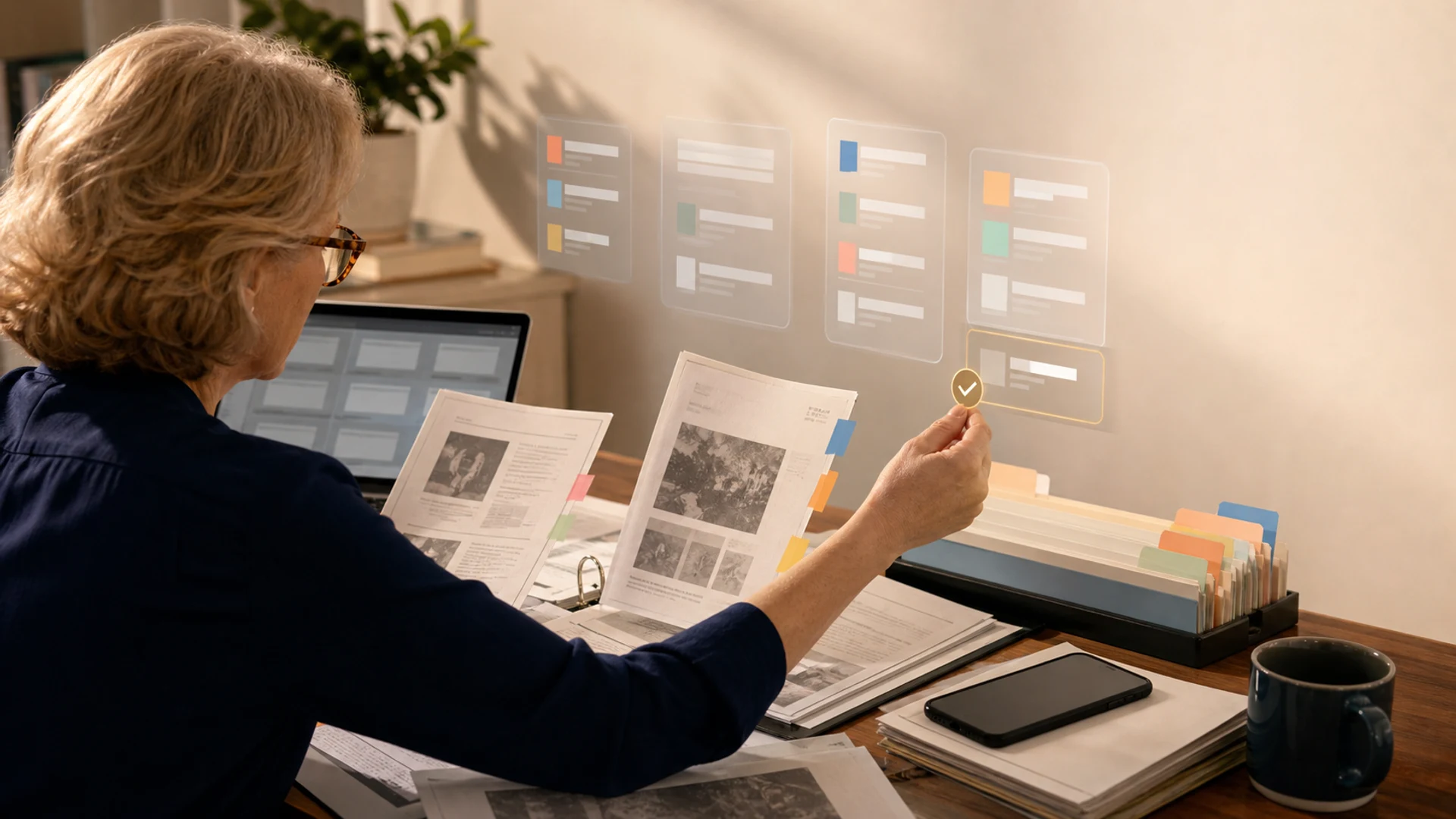 A researcher reviewing public sources and evidence